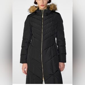 Cole Haan Black Puffer Jacket with Fur Hood